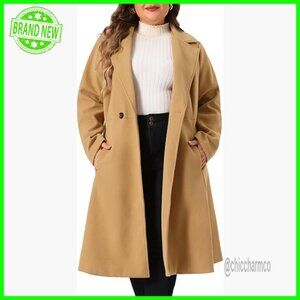 Plus Size Winter Pea Coat Double Breasted Notch Lapel Long Trench